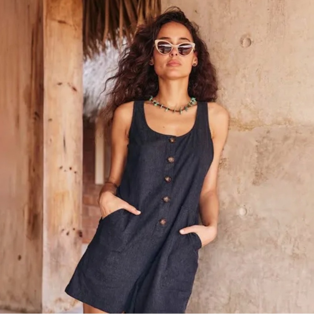 Marine Layer Sydney Button-Up Romper, blue, size medium